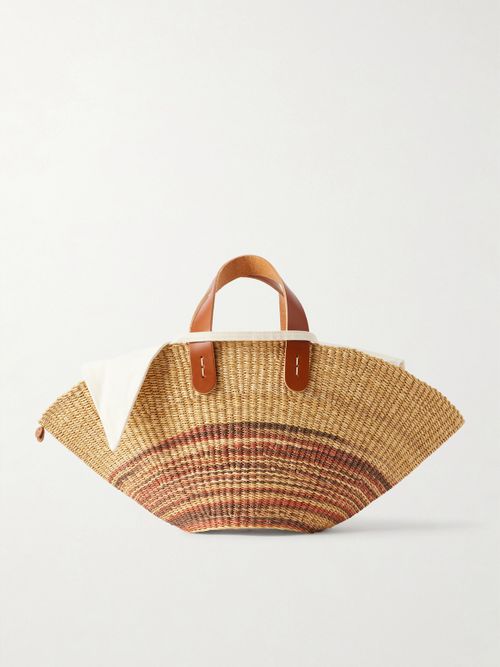 Pacha Striped Leather-trimmed Raffia Tote - Neutral