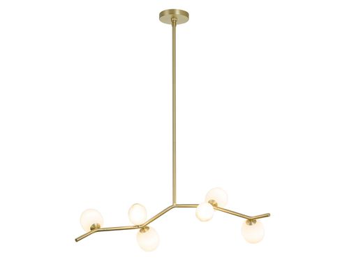 Hampton 6-Light Chandelier in Brushed Brass With White Gla