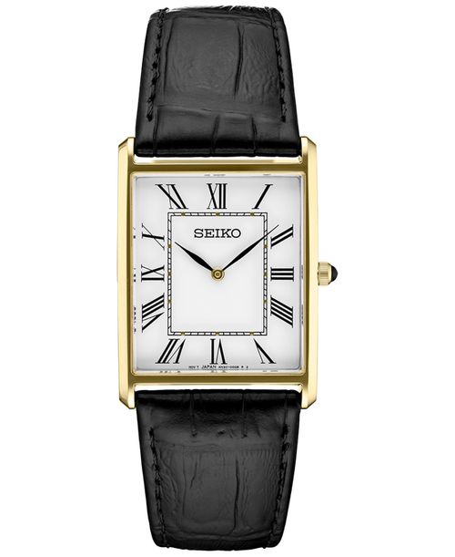 Men's Essentials Black Leather Strap Watch 28mm - Gold