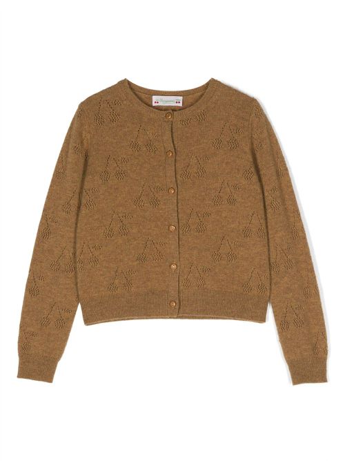 Perforated-cherry embellished cashmere cardigan - Brown