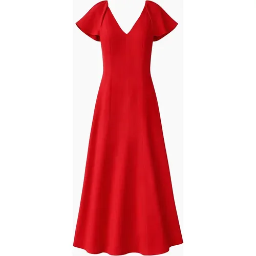 RO&ZO Women's Petite Red Flutter Sleeve Dress With Linen