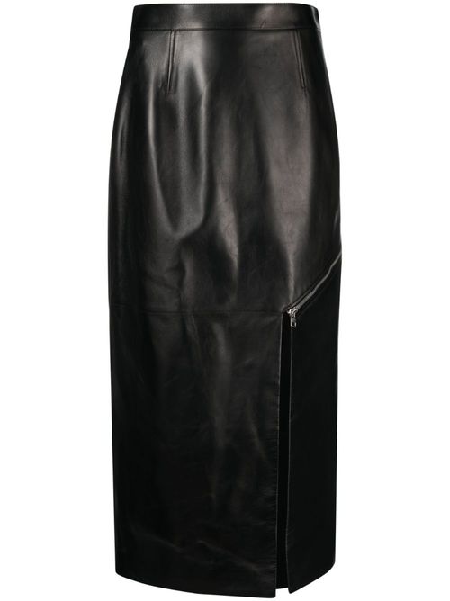 Side-slit leather midi skirt - Black