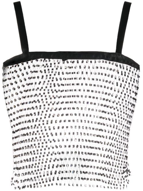 Sheer crystal-embellished crop top - Black