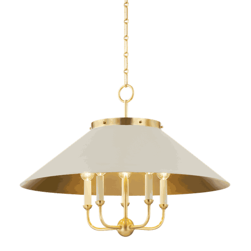 Aged Brass Off White Five Light Chandelier from the Clivedon Collection