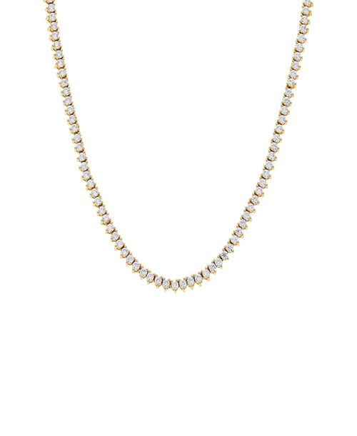 Thin Three Prong Tennis Necklace - Gold