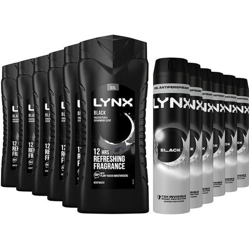 Lynx Men's Black Shower Gel 500ml, 6 Pack & 72H Fresh Antiperspirant 250