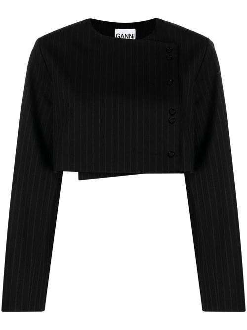 Pinstripe-print cropped jacket - Black