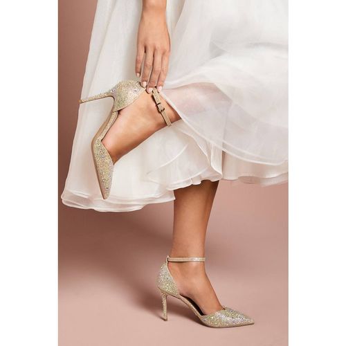 Coast Women's Wide Fit Tanisha Diamante Ankle Strap High Stiletto Court Shoes in Gold