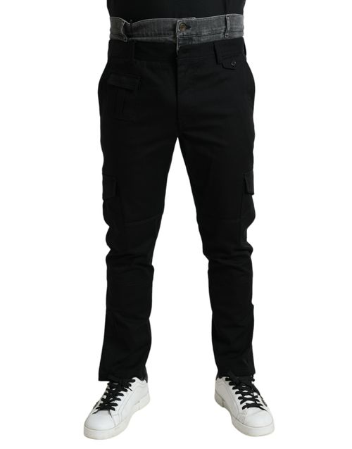 Cotton-Stretch Jogger Cargo Pants — Black