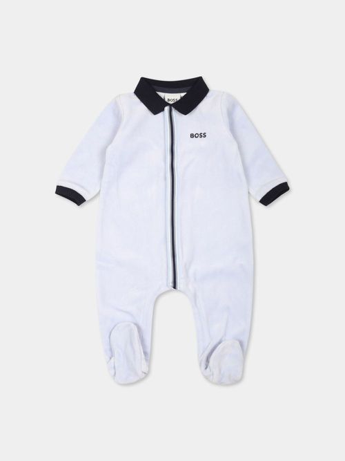 Logo embroidered striped babygrow - Blue