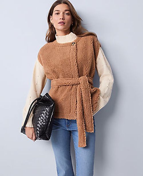 Ann Taylor Weekend Collection Belted Sherpa Vest