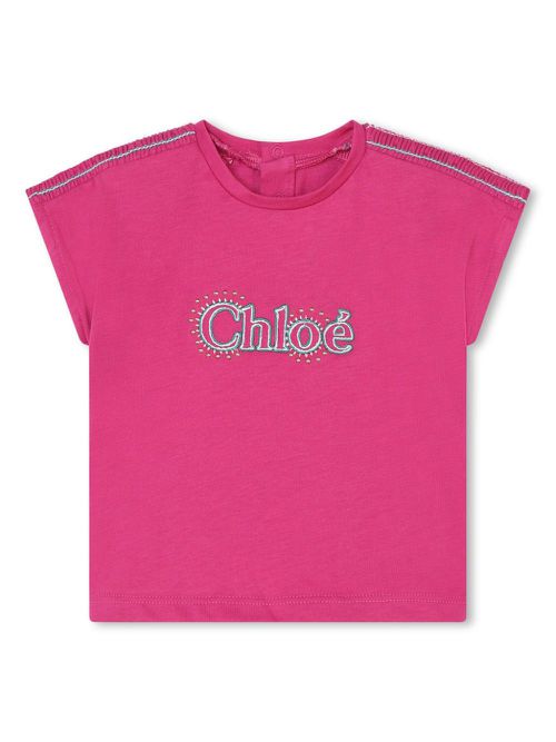 Logo-embroidered organic cotton T-shirt - Pink