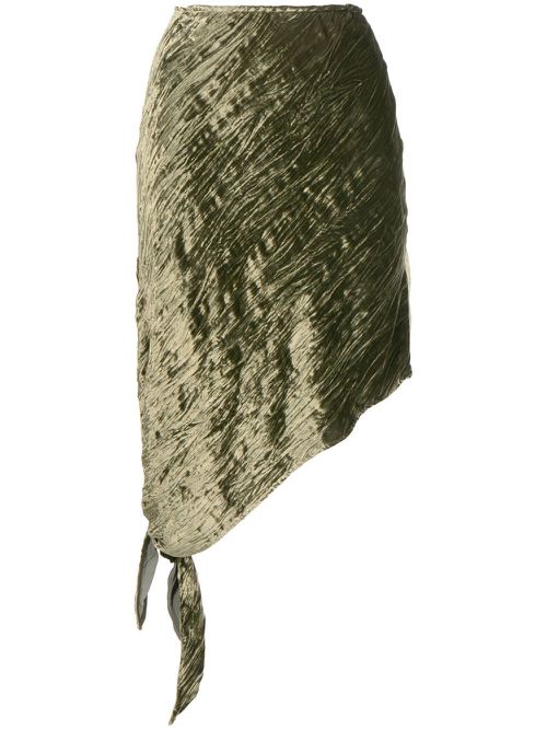 Crinkle-finish asymmetric mini skirt - Green