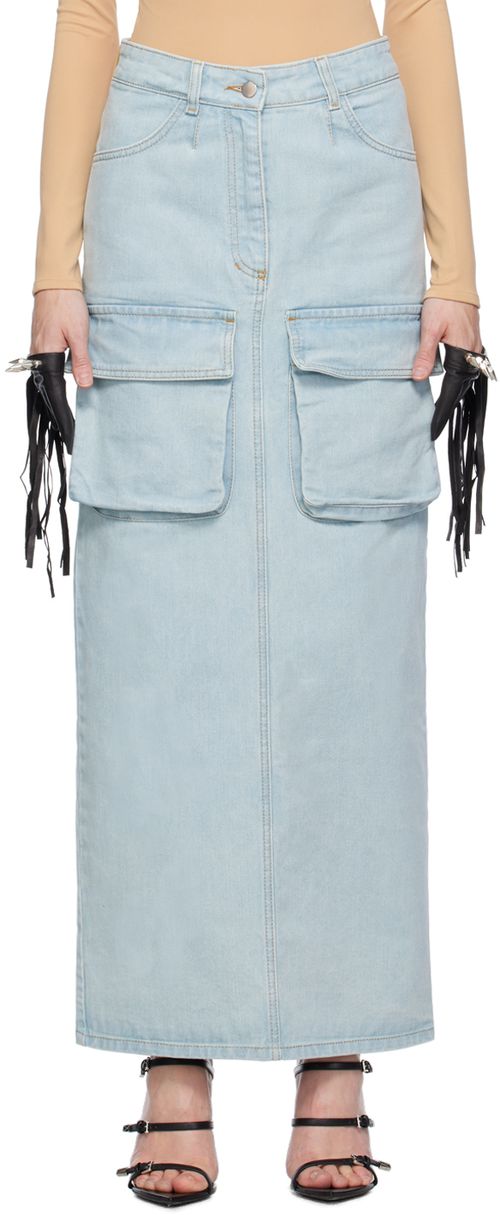 Lado Bokuchava Blue Cargo Denim Maxi Skirt