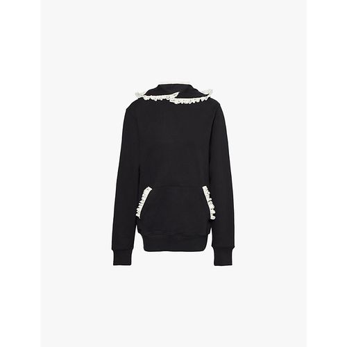 Womens Black Becky Lace-trim Cotton Hoody