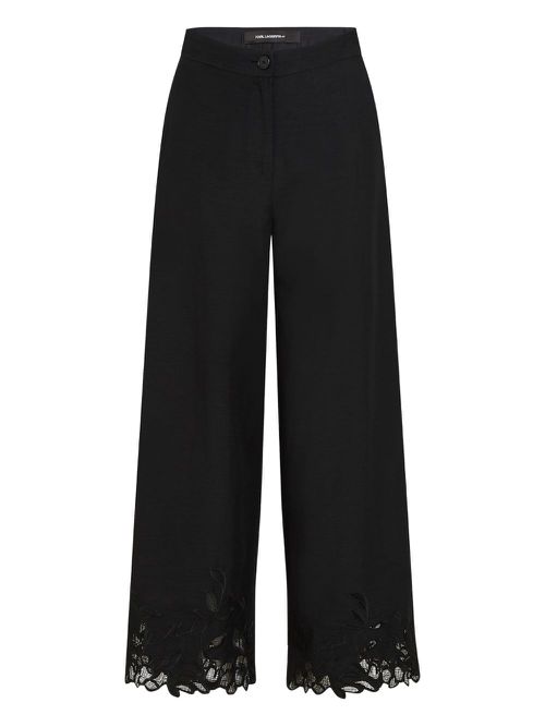 Lace-hem trousers - Black
