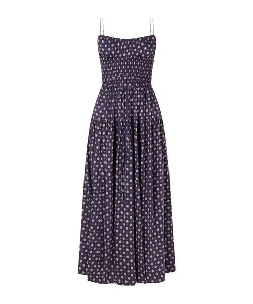 Safia smocked printed cotton and silk-blend voile maxi dress
