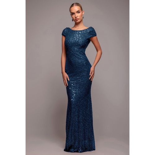 Goddiva Cowl Back Sequin Maxi Dress - Navy