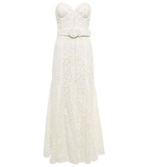 Sharie belted lace bustier gown