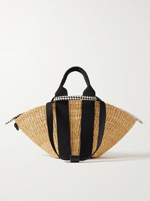 Sophie Mini Webbing-trimmed Woven Straw Tote - Brown