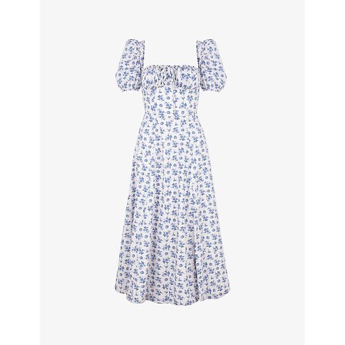 Womens Blue White Floral Tallulah Floral-print Stretch-cotton Blend Midi Dress