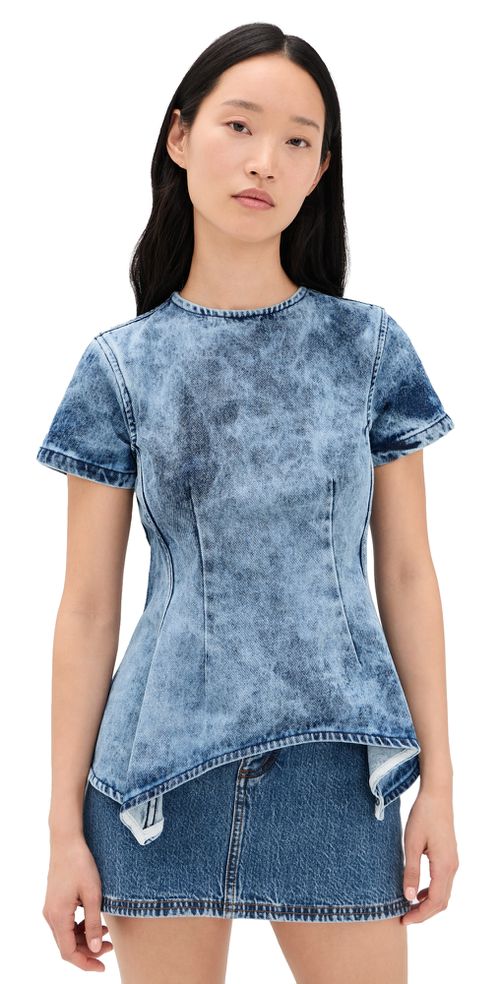 Acid Wash Denim Fitted T-Shirt Blue