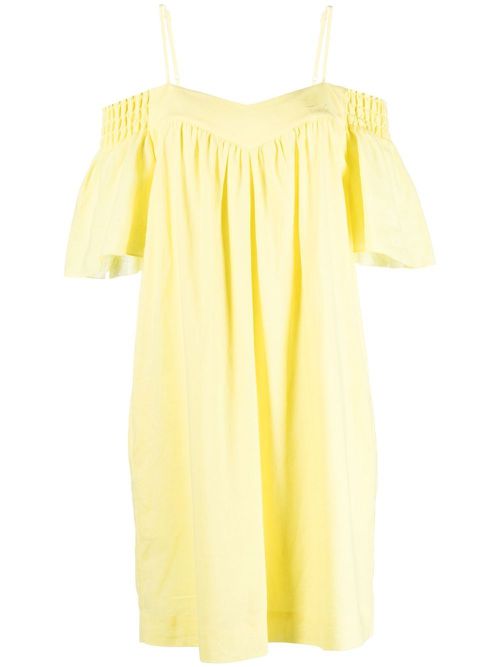Belted linen-blend midi dress - Yellow