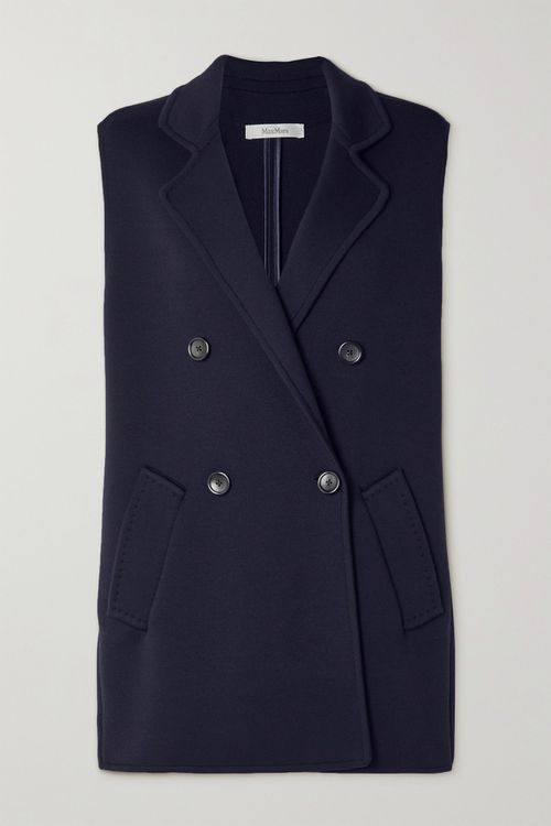 Double-breasted Wool Vest - Navy - x small