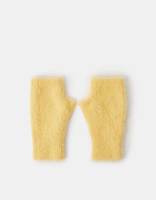 Yellow Fuzzy Fingerless Gloves