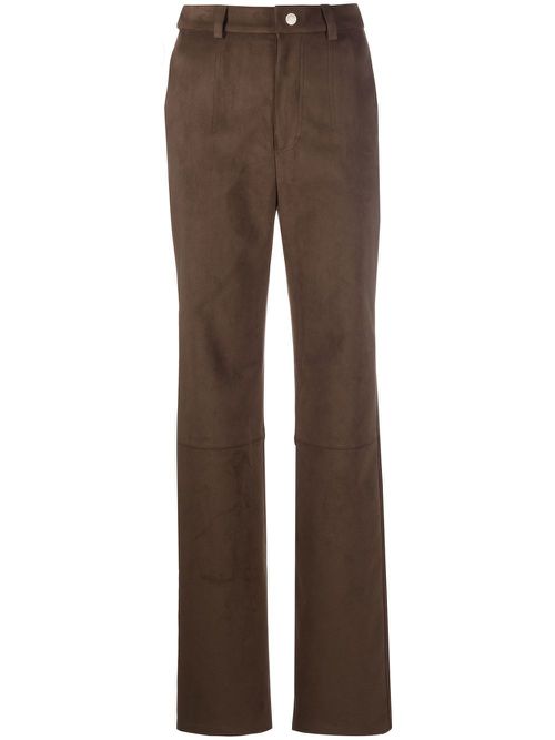 Faux-suede straight-leg trousers - Brown