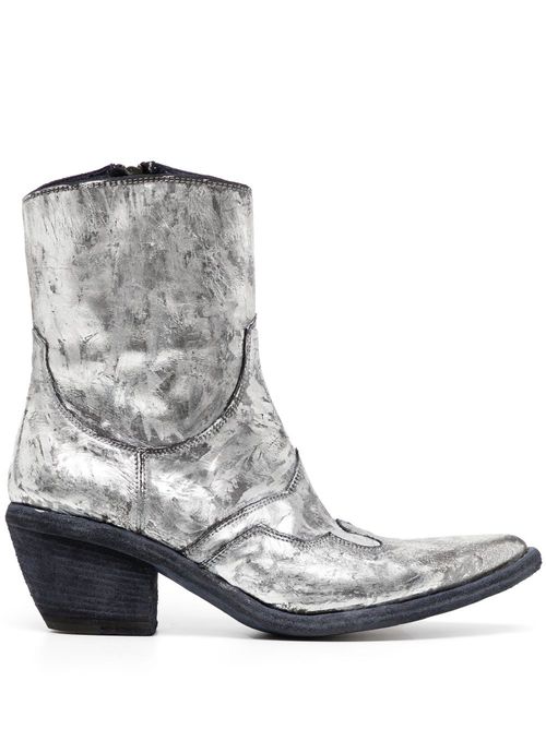 Laminated leather ankle boots - Silver