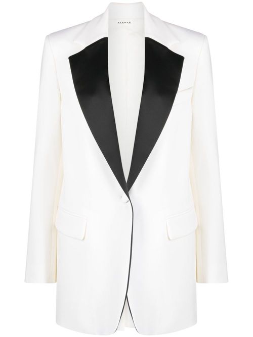 Satin-trim virgin wool blazer - Neutrals