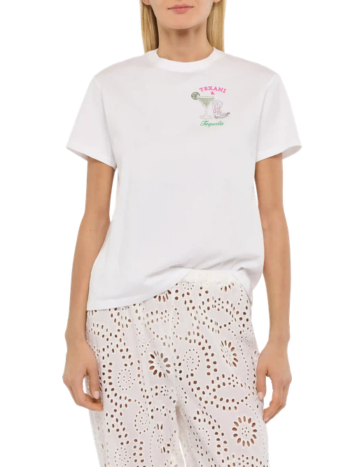 Emilie Cotton T-Shirt With Texani & Tequila Embroidery White - Women