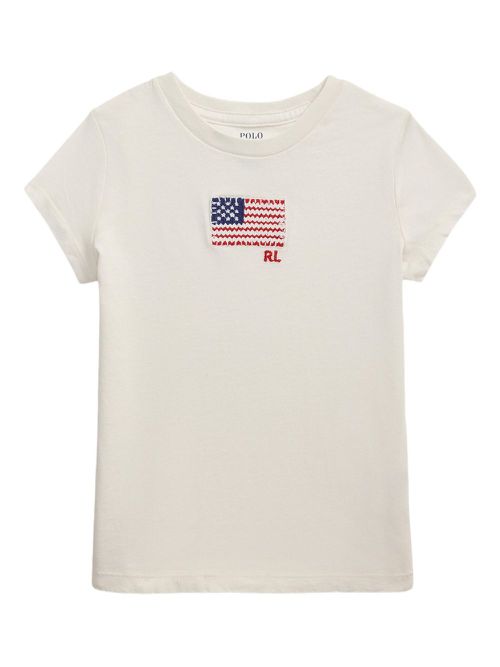 Flag-appliqué T-shirt - White