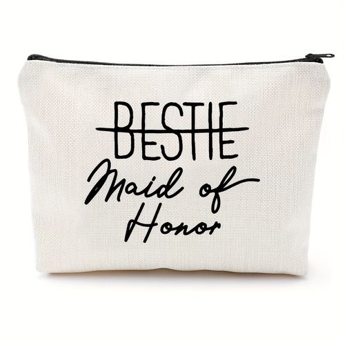 TEMU Bestie Maid Of Makeup Bag - White Bridesmaid Proposal Gift, Durable Makeup Pouch For Bridal Party Accessories, Wedding Gifts For Maid Of