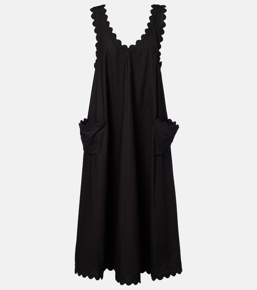 Embroidered scalloped cotton poplin midi dress