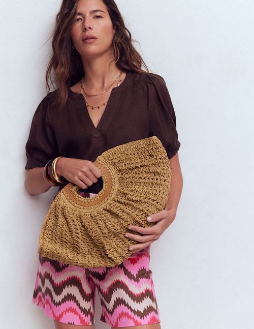Women's Raffia Moon Clutch in Natural