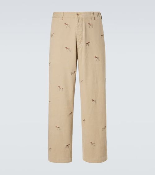 Embroidered cotton corduroy straight pants