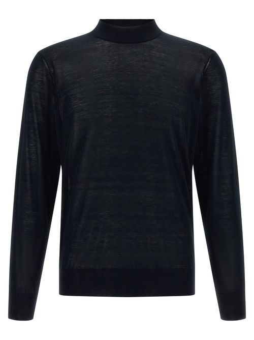 Silk and Cotton Mock Neck Sweater — Black