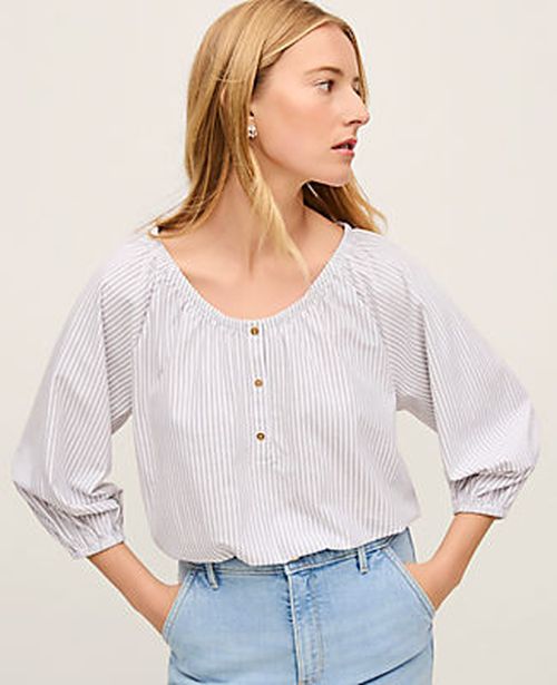 Ann Taylor Striped Bubble Hem Top