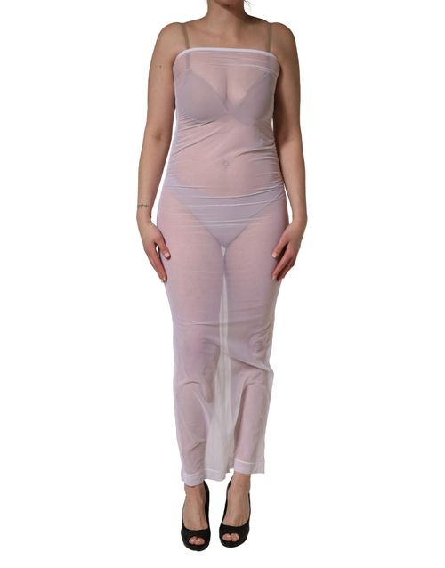 Sheer Nylon Stretch Sheath Dress — White