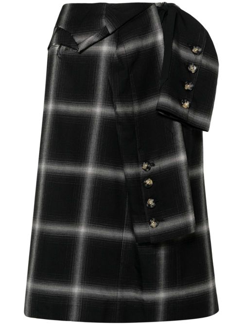 Check-pattern wool skirt - Black