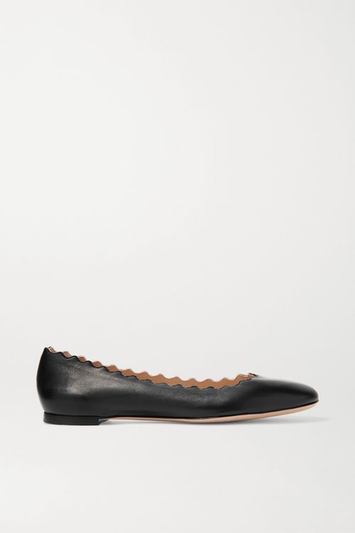 + Net Sustain Lauren Scalloped Leather Ballet Flats - Black