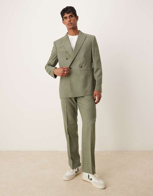 Straight leg suit trousers in green melange