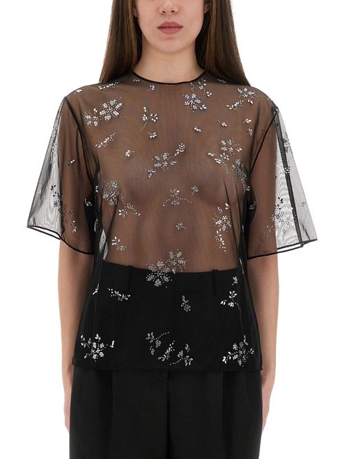 Black Embellished Round Neck Top