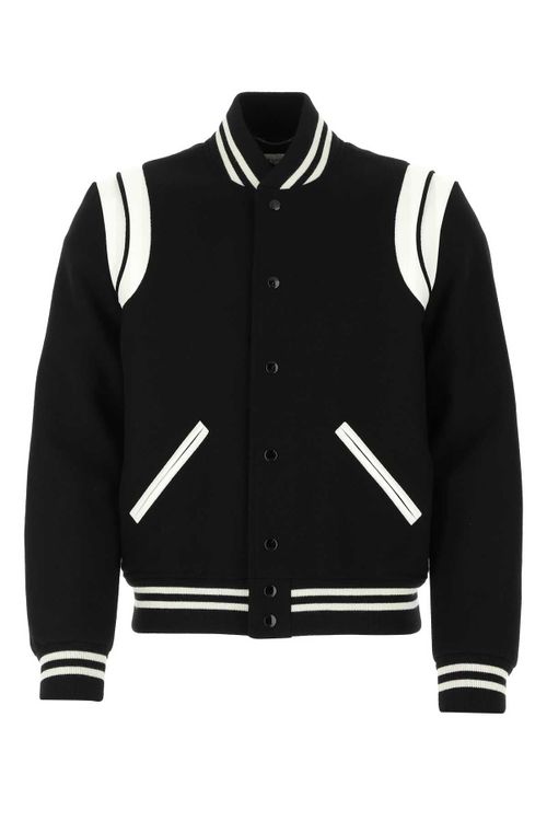 Striped Wool Varsity Jacket — Black