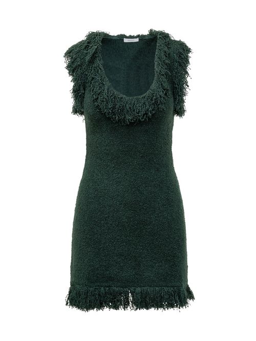 Green Textured Scoop Neck Mini Dress