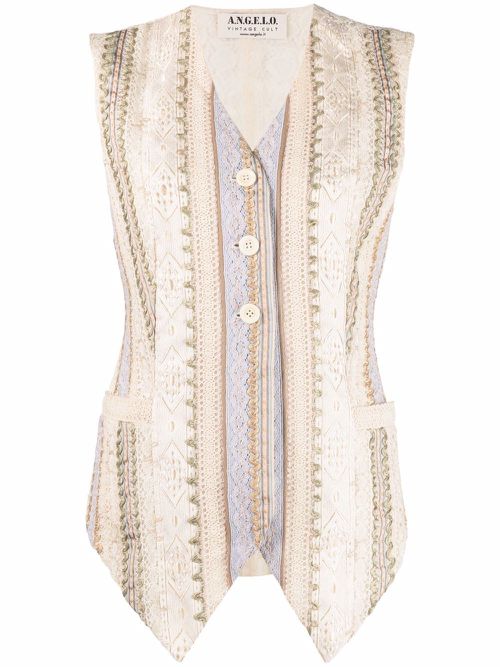 1990s embroidered motif single-breasted vest - Neutrals