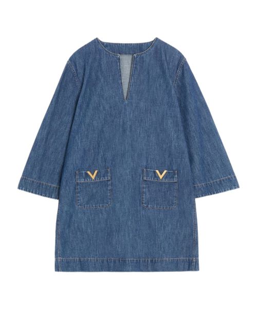 Chambray V-neck mini dress
