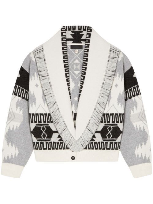 Icon jacquard cardigan bomber - White